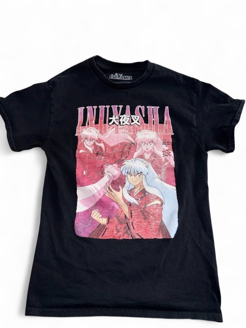 Inuyasha Graphic Tee - Black with Pink Anime Print